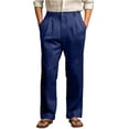 thumbnail image 2 of Domuza Linen Pants for Men Casual Stylish Straight Leg Pleated Pleated Slacks Spring Summer Relaxed Fit Lightweight Beach Pants with Pockets Navy XL, 2 of 5