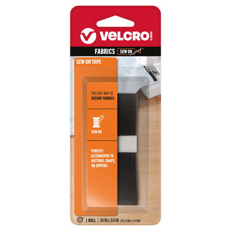 VELCRO Brand Sew On For Fabrics | Sew On Fabric Tape for Alterations and Hemming | No Ironing or Gluing | Ideal Substitute for Snaps and Buttons | Tape, 30in x 3/4in, Black