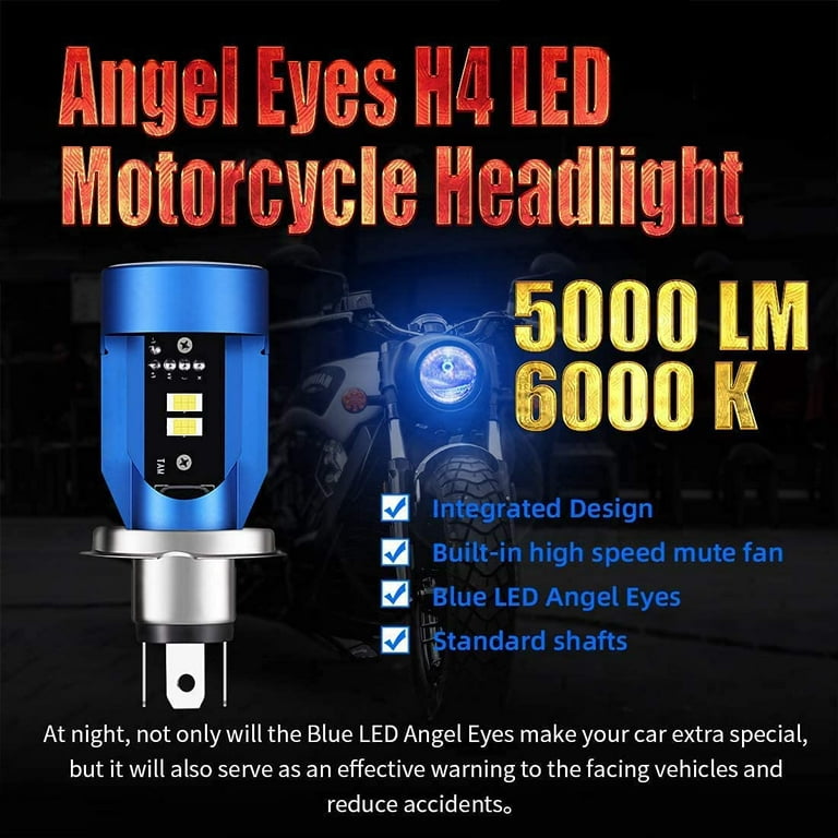 XUANYI H4 Led Bulb With Angel Eyes, Hs1 6400Lm Dc 12V Motorcycle Headlight,  Blue, Pack Of 1 