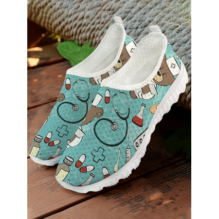 Cartoon Nurse Bear Print Lightweight Breathable Loafers Insect Print Slip On Shoes Women s Casual Summer Footwear