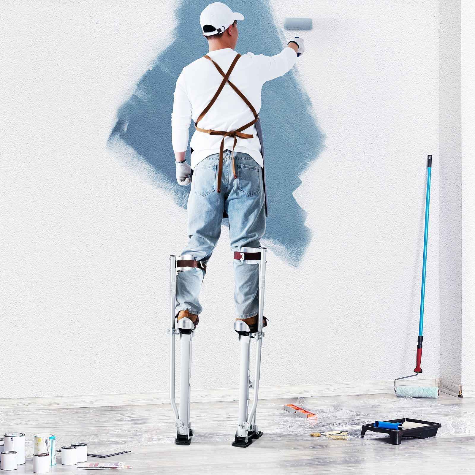 Drywall Stilts, 24''-40'' Adjustable Aluminum Tool Stilts with Protective Knee Pads, Durable and Non-slip Work Stilts for Sheetrock Painting, Walking, Taping, Silver