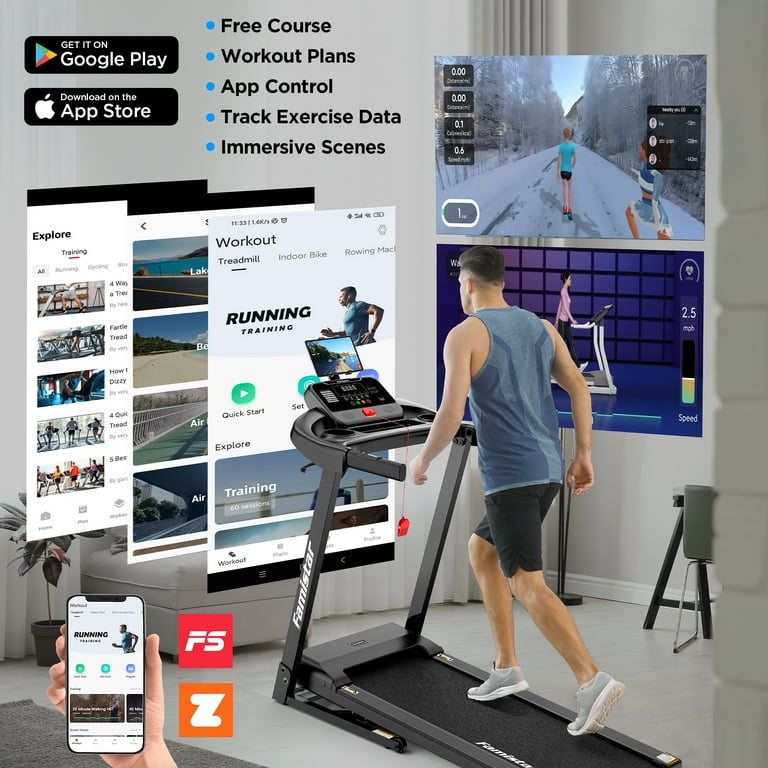 Famistar 2.5HP Folding Treadmill for Home w APP Control 300lbs Capacity Adjustable Incline 64 3 3 1 Programs Bluetooth Speakers Electric