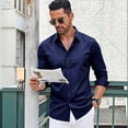 thumbnail image 5 of Satingcolo Mens Dress Shirts Long Sleeve Button Down Shirt Stretch Wrinkle Free Untucked Shirts for Men Business Casual,Dark Blue XS, 5 of 6