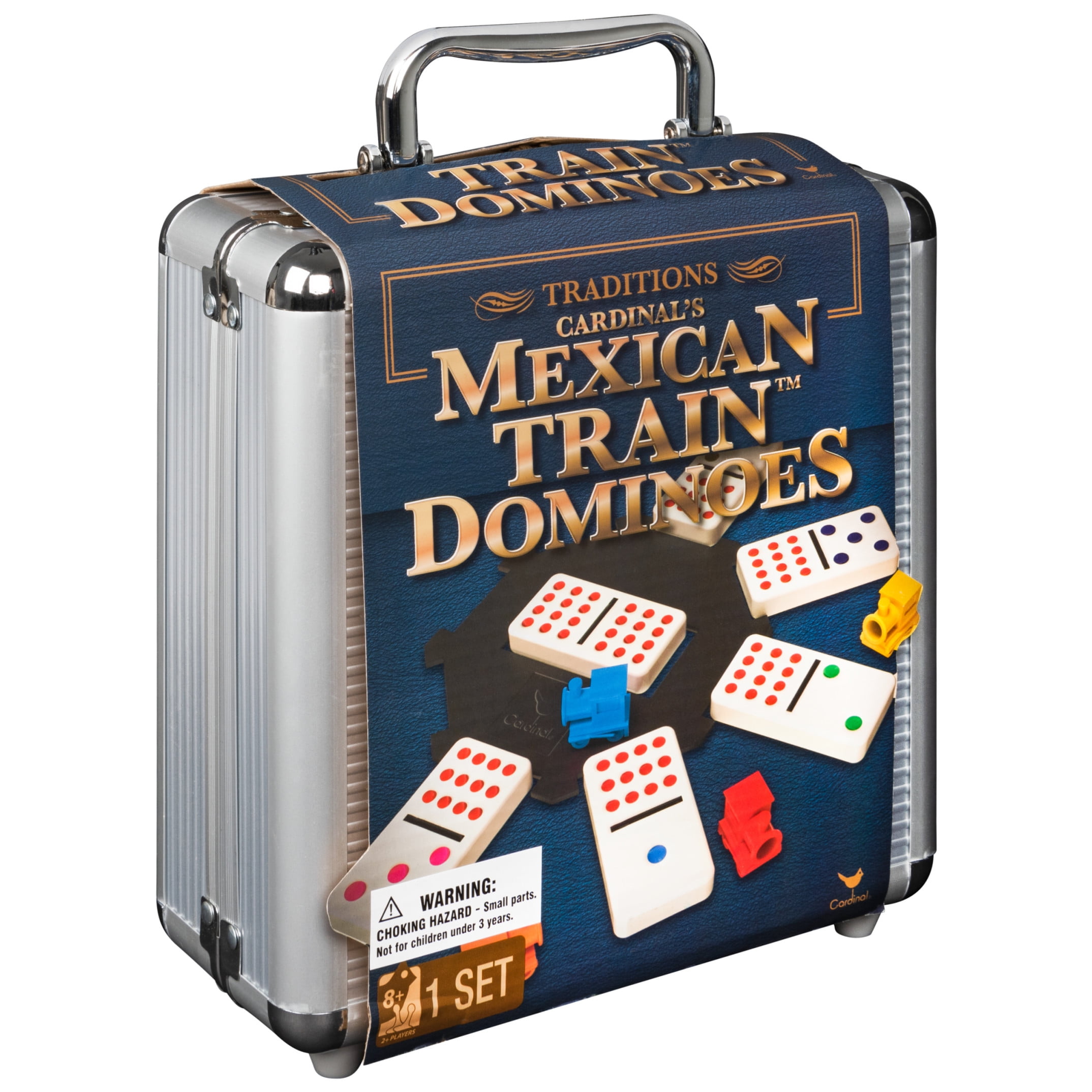 Spin Master Games, Mexican Train Dominoes Set Tile Board Game in Aluminum Carry Case Games with Colorful Trains for Family Game Night, for Adults & Kids Ages 8+