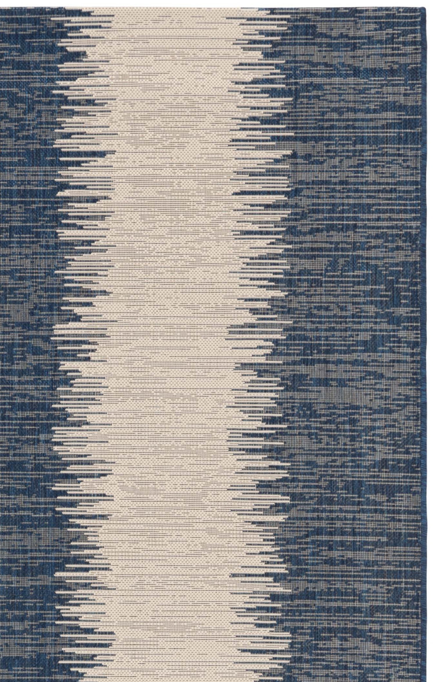 SAFAVIEH Courtyard Alexa Striped Indoor/Outdoor Area Rug, Beige/Navy, 5'3" x 7'7"