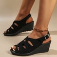 thumbnail image 4 of Summer Shoes for Women,Platform Sandals,Womens Wedge Sandals,Wide Sandals for Women,Walking Sandals Women,Women's Fashionable Casual Plus-Size Peep-Toe Button Sandals,Black,6, 4 of 5