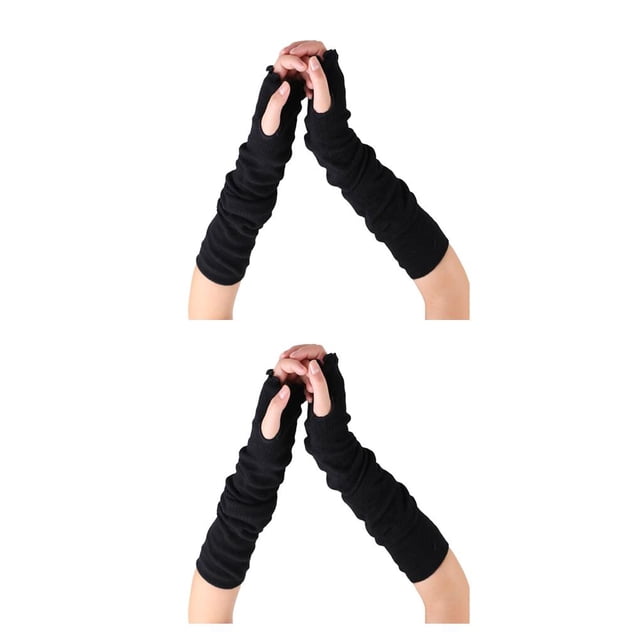 Qarigey 1 par de guantes sin dedos de alta elasticidad para brazo largo, múltiples colocaciones, manga de punto, protección de muñeca, Volante Negro 2piezas