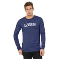 thumbnail image 2 of Daxton Retro Georgia Arch Font Long Sleeves T Shirt Soft Medium Weight Cotton, Heather Navy Tee White Font, XS, 2 of 2