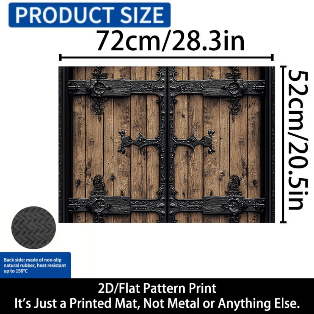 1 2D/flat stove cover protection pad, retro-style wooden ironwork decorative door pattern design, 28.3x20.5 inches (72×52cm), easy to clean, perfectly suitable for any kitchen, washing machine, dryer
