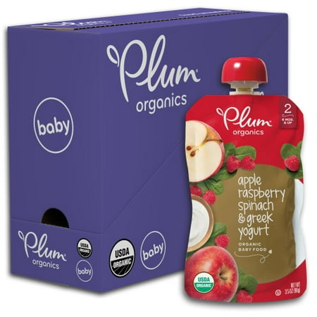 Plum Organics Stage 2, Organic Baby Food, Apple, Raspberry, Spinach & Greek Yogurt, 3.5oz Pouch (Pack of