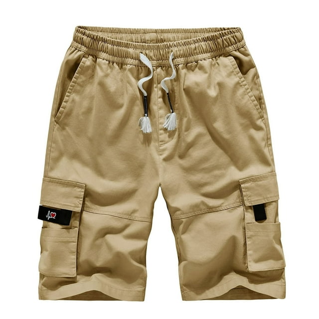 Men's Cargo Shorts Plus Size Big and Tall Cargo Shorts Multi-Pockets Relaxed Summer Drawstring Beach Shorts Pants