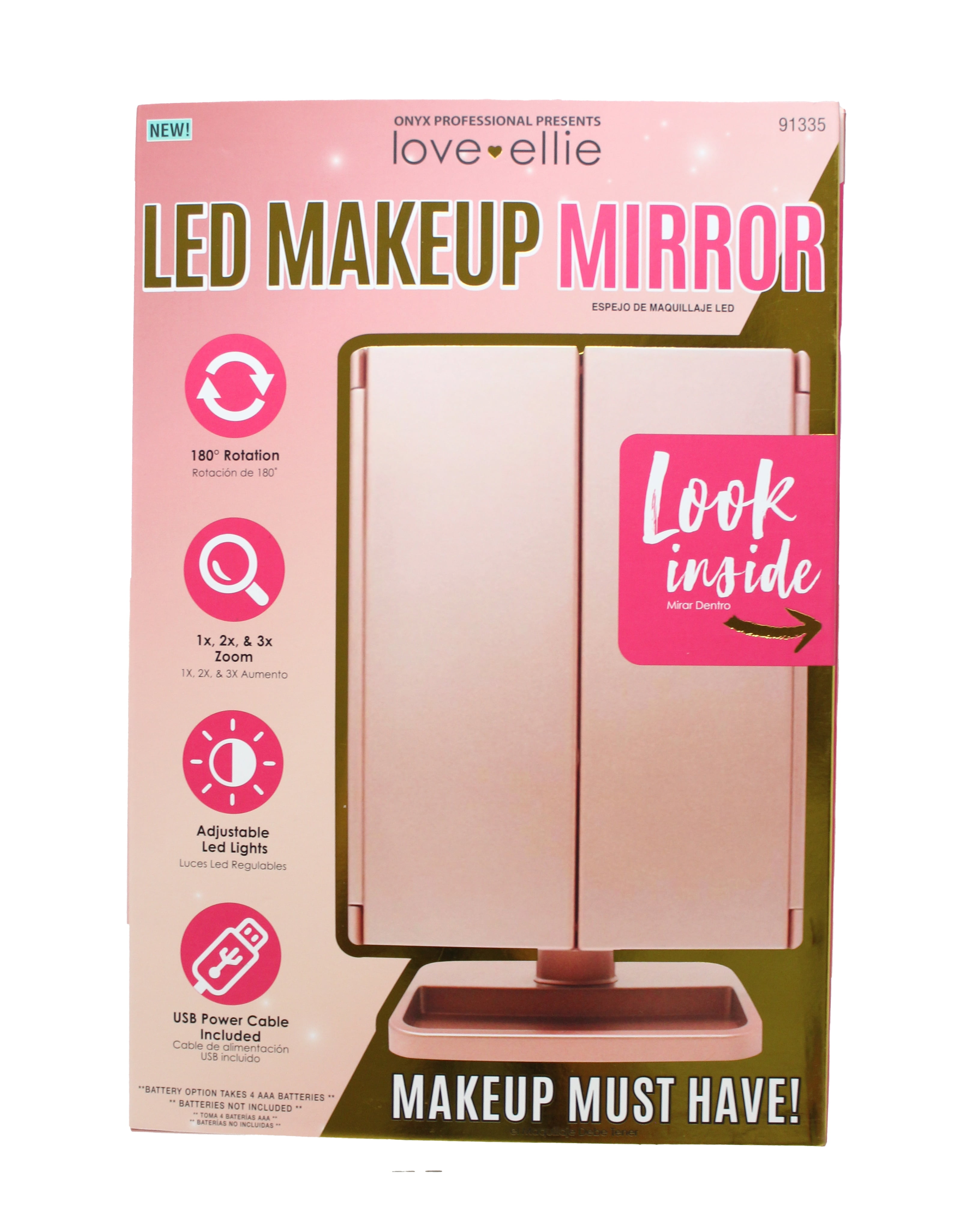 Love, Ellie LED Makeup Mirror, 3X Magnification, Rose Gold Finish