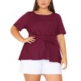 thumbnail image 1 of Agnes Orinda Women's Plus Size Summer Solid Short Sleeve Knot Waist Peplum Top Burgundy 1X, 1 of 6