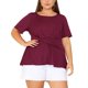 thumbnail image 1 of Agnes Orinda Women's Plus Size Summer Solid Short Sleeve Knot Waist Peplum Top Burgundy 1X, 1 of 6