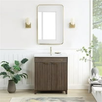 Palos 30" Single Bath Vanity in Spruce Antique Brown with White Basin & Mirror