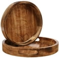 thumbnail image 6 of Bedding Craft Natural Burnt Round Wooden Serving Tray Set – Rustic Countertop Fruit Basket Organizer – Natural Wood Decorative Storage, Set of 2, 12x12x1.5 Inch, 6 of 8