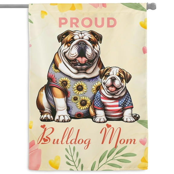 Happy Mother's Day Proud Bulldog Mom House Flag 28x40in Double Sided Dog Lover Gifts Idea Outdoor Decor - 03003