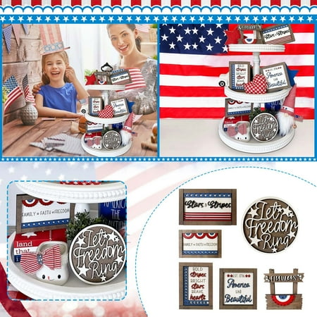 

Wepro Day Patriot Home Decorations Independence Set Tray Gifts Decor Perfect Tiered Tray Decoration