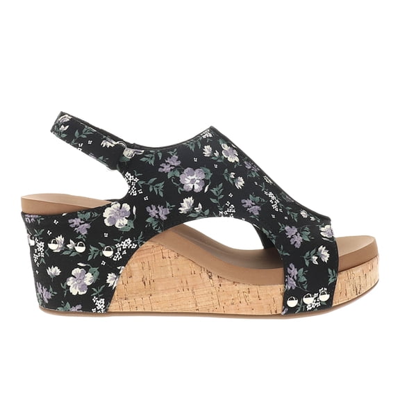 Corkys Womens Carley Floral Studded Slingback Wedge Casual Shoes