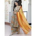 thumbnail image 3 of Janasya Women's Green Cotton Embellished Printed Dress with Flared Palazzo and Dupatta, 3 of 5