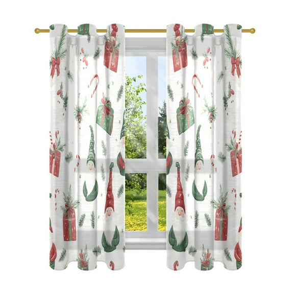 Sheer Curtains 2 Panels Set Grommet Drapes Window Treatments Light Filtering for Bedroom Living Room W42 x L63 Christmas Gnomes and Presents