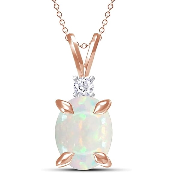 925 Sterling Silver 14K Rose Gold Finish Oval Shape Opal Teardrop Design Solitaire Pendant Necklace For Women