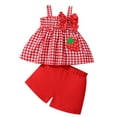 thumbnail image 3 of FASHOFT Baby Girl Outfits Set Ruffle Sleeve Strawberry Graphic Bow Plaid Tops and Shrots Cute Casual Outift Red 12-18 Months, 3 of 9