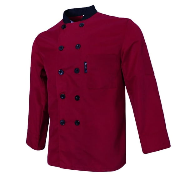 Unisex Chef Jacket - Long Sleeve Chef Coat Unisex Double-Breasted Uniform - Kitchen Cooking Classic Design(Red)
