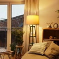 thumbnail image 5 of OUTON Tripod Floor Lamp with Shelves, Modern Standing Lamp with Linen Lampshade for Living Room, Bedroom, Office ,3 Color Temperature Bulb Stepless Dimming（Metal Black), 5 of 10