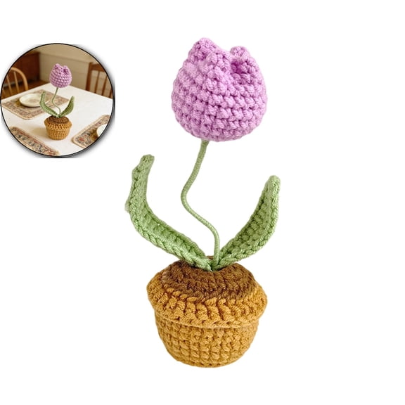 Crochet Flower in Pot, Handmade Knitted Plush Plant, Cheerful Gift for Office Desk Decor, Home, Car