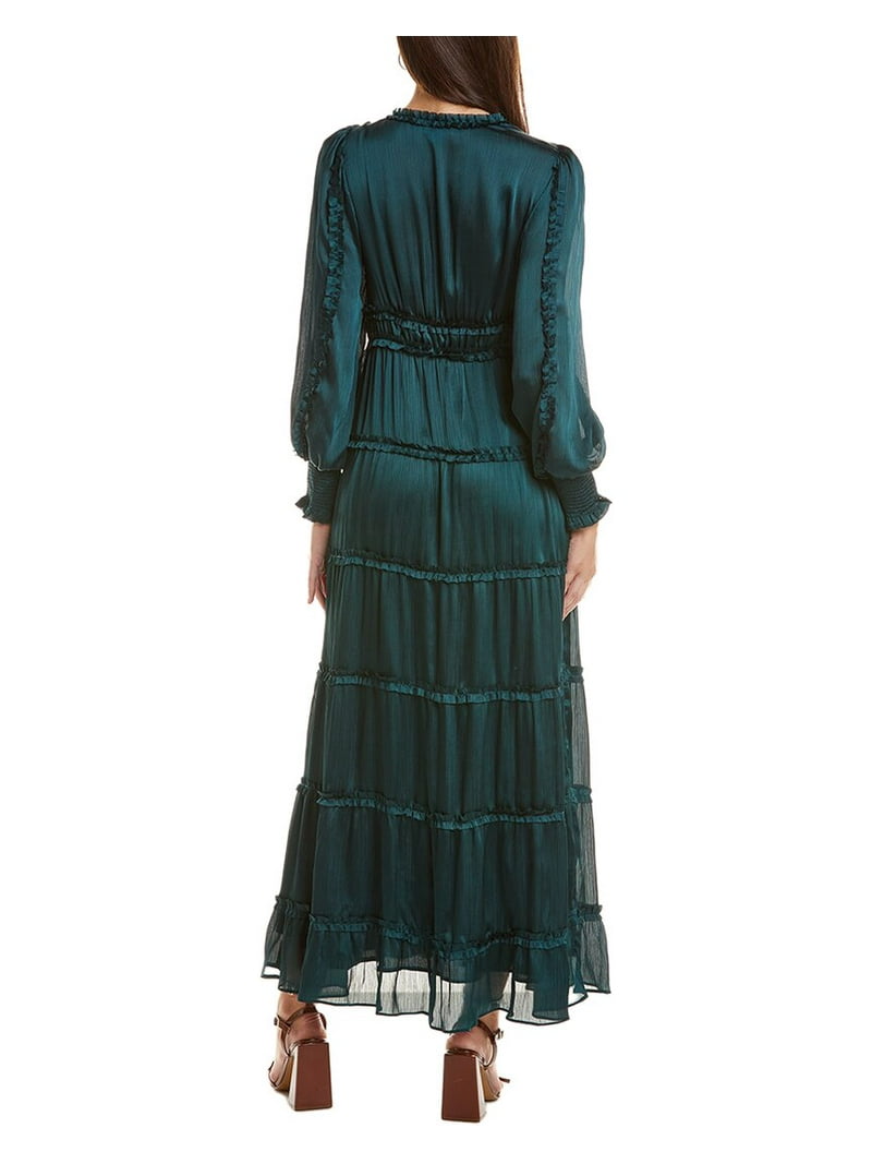 CeCe womens Plisse Ruffle Maxi Dress, l, Green - Walmart.com
