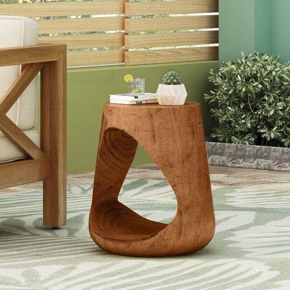 Antique Brown MGO Side Table - Stable Round Shape with Wood-like Surface