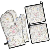 Pioneer Flower Kitchen Oven Mitt and Pot Holder Sets 4 Pcs for Baking, Cooking and Grilling, Heat Resistant Up To 392 °F