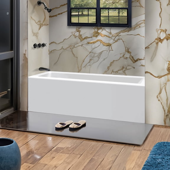 Fine Fixtures Acrylic, Fiberglass Alcove Soaking Bathtub with Integral Apron Front in Glossy White - Left Hand Drain, 60" x 30"