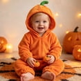 thumbnail image 4 of Baby Kids Halloween Onesie Pumpkin Cosplay Costume for Boy Girl Soft Fleece Plush Flannel Jumpsuit Zip Up Hoodies Casual Party Outfits Funny One Piece with Pockets Orange 9 12-18 Months, 4 of 6