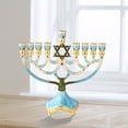 thumbnail image 4 of Matashi Hand Painted Enamel Menorah Candelabra Star of David Design w/ Gold Accents & Crystals, 4 of 7