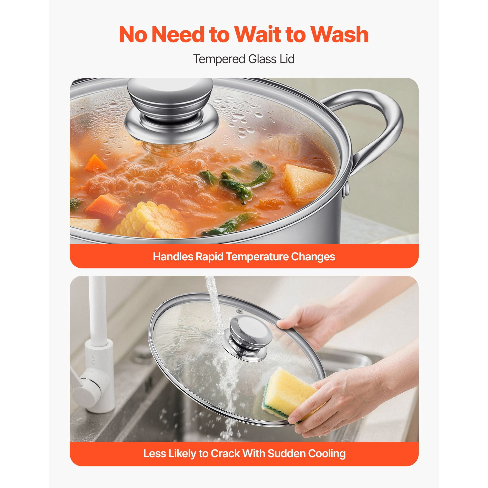 Stainless Steel Stock Pot 8 Quart with Glass Lid for Soups Stews Pasta