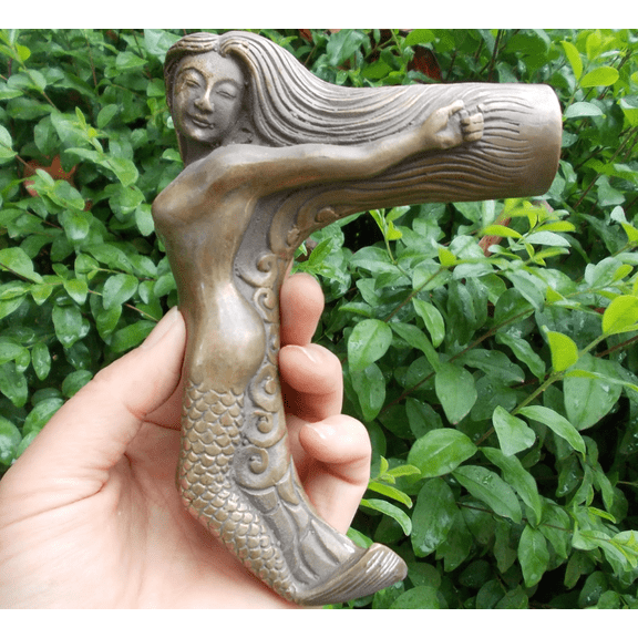 Brass Mermaids statue Head Handle Walking Cane Antiqued Style Solid Copper Unisex Shaped Walking Sticks Victorian Cane Umbrella Topper fr524