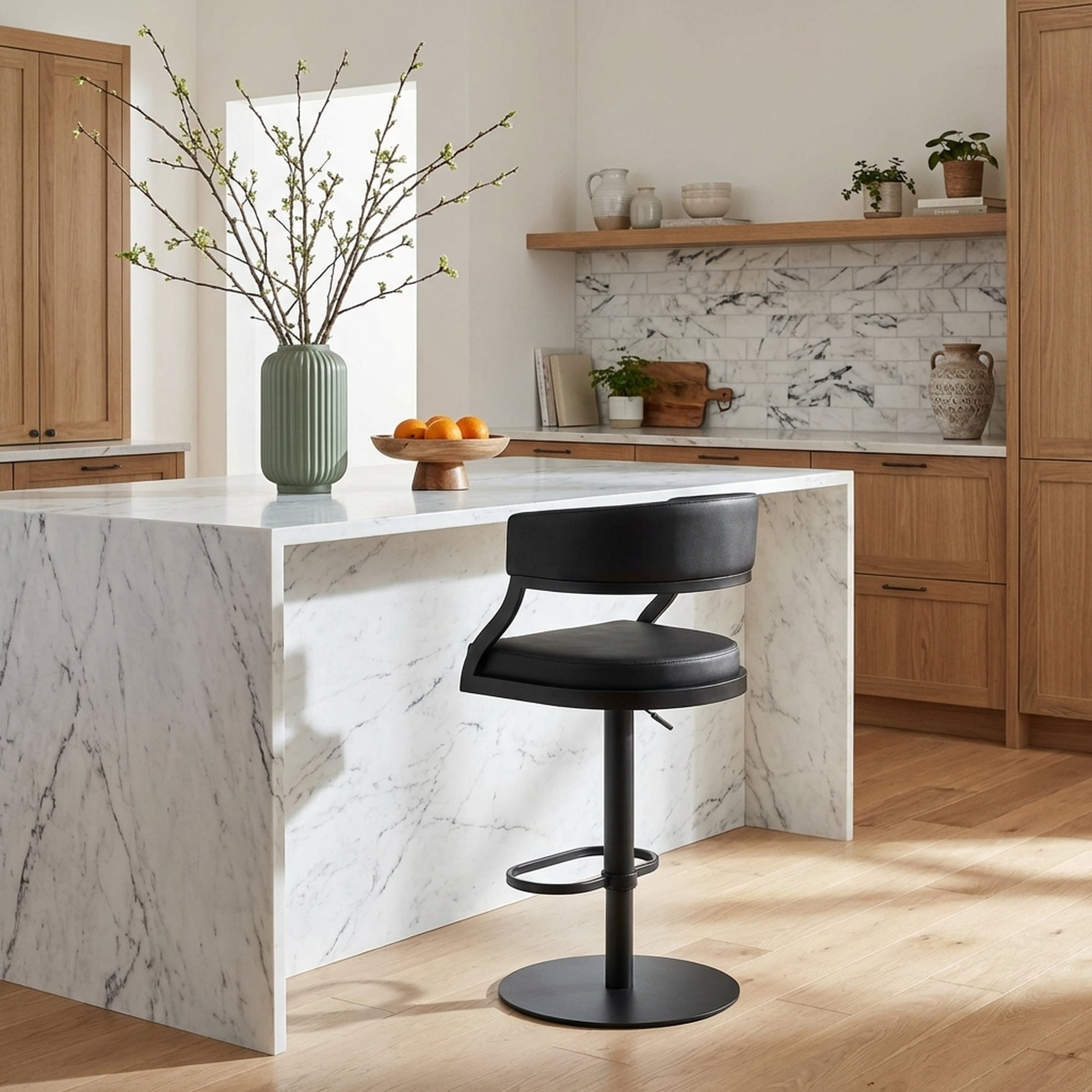 Callie Modern Retro Swivel Metal Adjustable Height Barstool With Faux Leather Seat