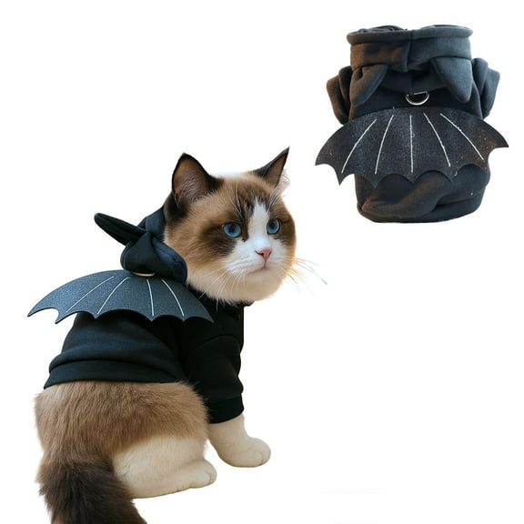 Halloween Pet Bat Wing Costume Hoodie for Cats & Small Dogs, Black Bat Costume with Snap Closure, Cute Halloween Party Outfit, S