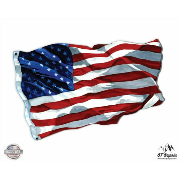 American Flag Waving Patriotic - 3" Vinyl Sticker - For Car Laptop I-Pad Phone Helmet Hard Hat - Waterproof Decal