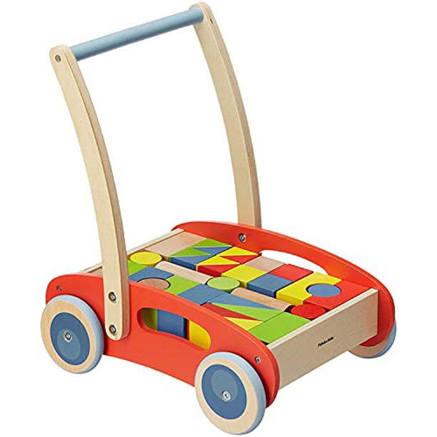 Pidoko Kids Block And Roll Cart Wooden Push And Pull Toy Activity Baby Walker Red Toddler Learning Toys For 1 Year Old With Blocks 33 Pcs Walmart Com Walmart Com
