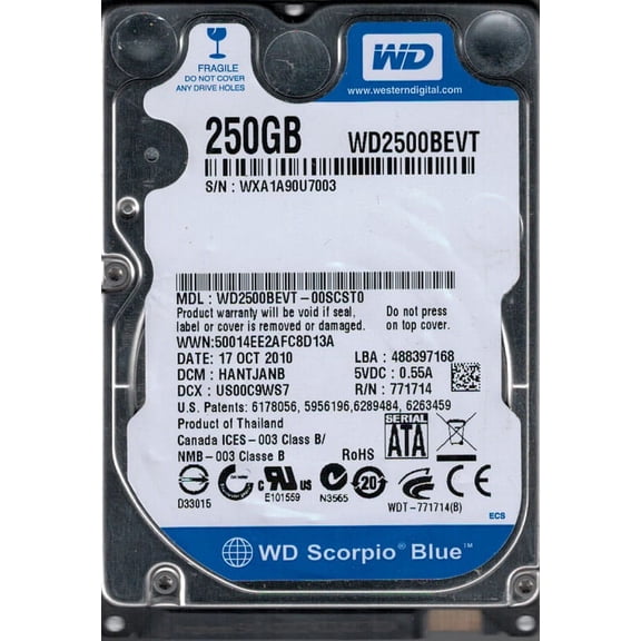 WD2500BEVT-00SCST0 DCM: HANTJANB WXA1A Western Digital 250GB