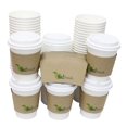 thumbnail image 4 of Durable White Paper Hot Coffee Cups with Cappuccino Lids and Protective Corrugated Cup Sleeves, Qty of 50 (White 12oz), 4 of 7