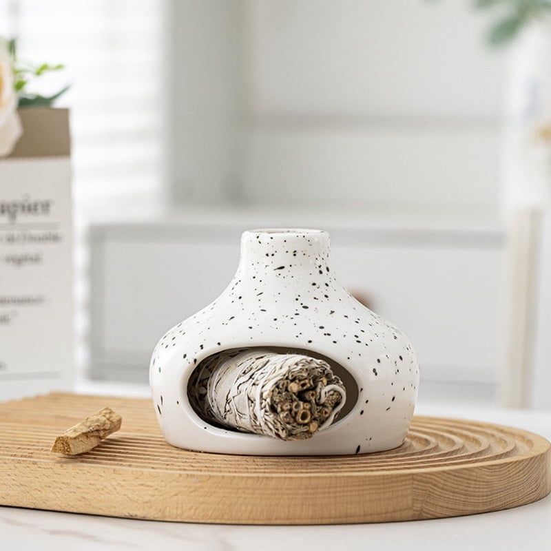 Speckled White Glaze Palo Santo Holder - Ceramic Incense Burner with Ash Catcher, Wabi-Sabi Style Palo Santo Holder Stick Holder for Smudging, Meditation, Yoga & Scandinavian Home Decor