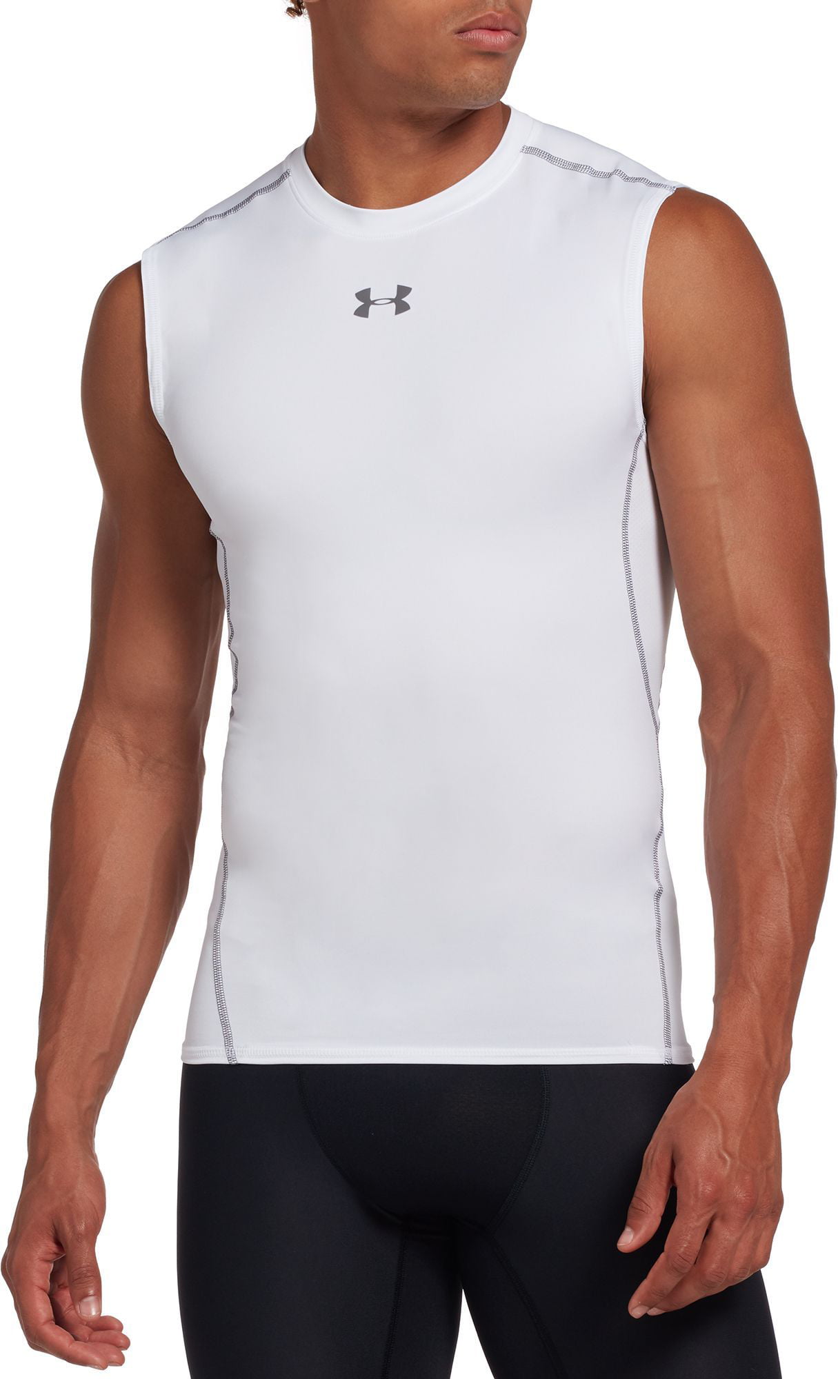 Under Armour Mens HeatGear Sleeveless Top White Sports Running Gym Breathable 