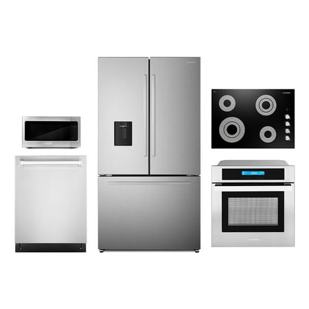 5 Piece Kitchen Package With 30  Electric Cooktop 24  Single Electric Wall Oven 30  Over-the-range Microwave French Door Refrigerator & 24  Built-in Fully Integrated Dishwasher