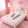 thumbnail image 3 of meiyoeat Fashion Cheetah Monogram M Print Queen Sheets,Cute Bowknot Queen Sheet Sets For Girl,4Pcs,1 Flat Sheet,1 Fitted Sheet And 2 Pillowcases, 3 of 6