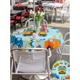 thumbnail image 5 of Outdoor Tablecloth with Umbrella Hole for Patio/Picnic/Party/Camping, Blue Yellow Cartoon Truck Waterproof Table Cloth Round Cover Washable, Cute Engineering Vehicle (Dia 60"), 5 of 8
