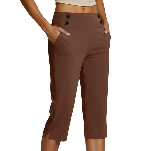 MKLEKYY Leggings para mujer, pantalones capri de yoga elásticos para mujer, pantalones capri casuales de entrenamiento, leggings de cintura alta, pantalones rectos cortos